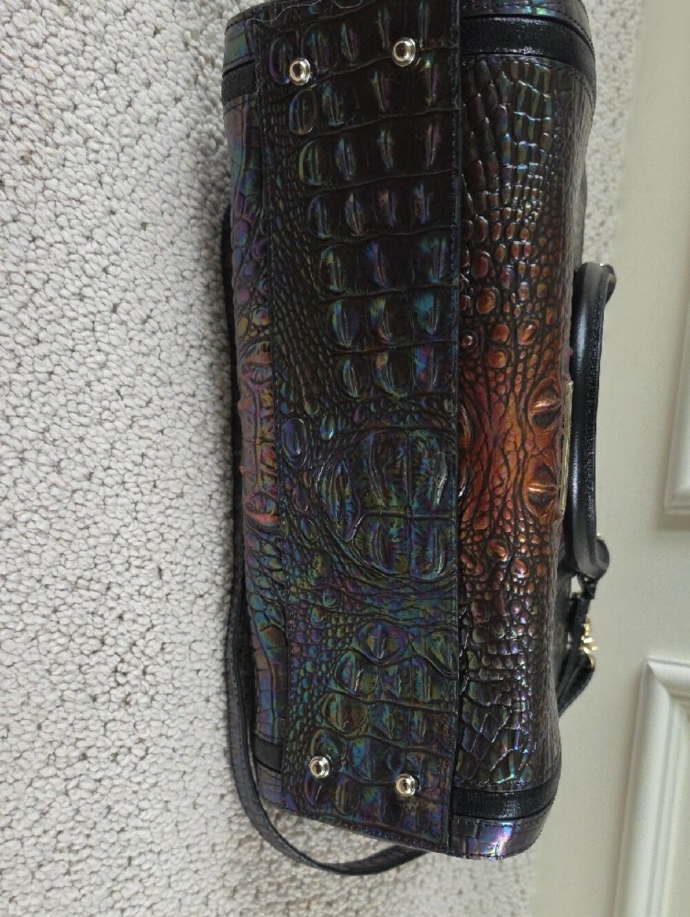 Brahmin Iridescent Croc-Embossed Satchel in Black with Multicolor Sheen - Picture 5 of 5